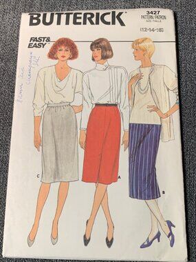 Butterick 3427 Women's Skirt Pattern Sizes 12-14-16 Fast & Easy 3 Styles Uncut 1